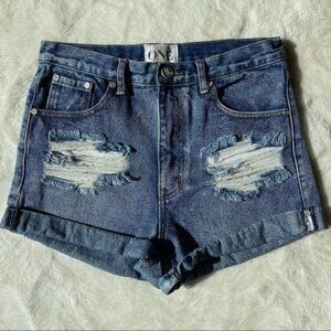 One Teaspoon Free People Distress High Rise Shorts